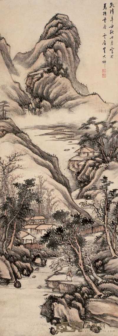 翟大坤 1781年作 空谷赏秋图 立轴 146×51.5cm
